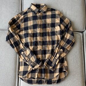 J. Crew Midweight Flannel Black and Tan Plaid Shirt M-Tall Classic